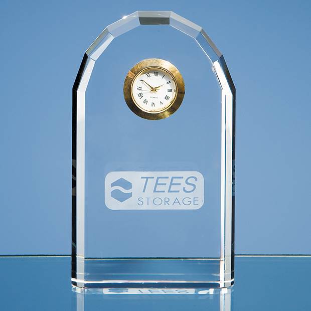 Branded 13cm Optical Crystal Bevelled Arch Clock