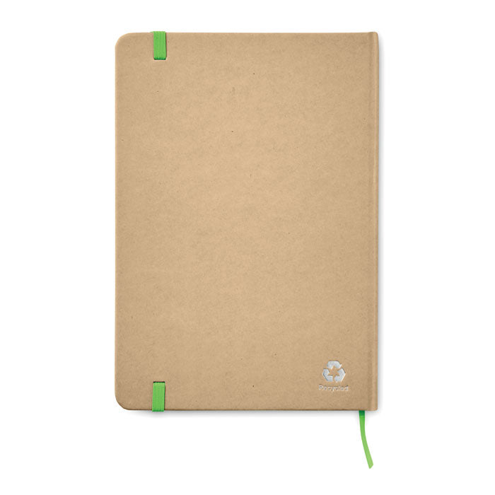 Branded A5 recycled notebook 80 lined with elastic strap