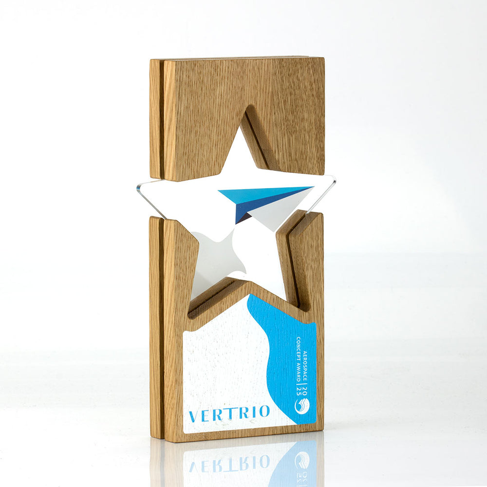 Oak Layered Acrylic Inset Star Award - 125mm x 210mm