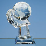 Branded 8cm Optical Crystal Globe on Mounted Hand Award