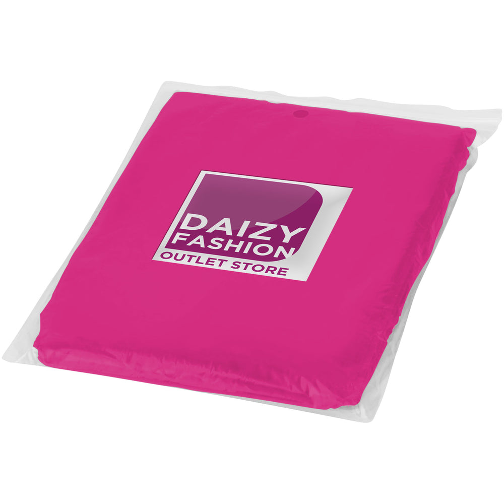Branded Ziva disposable rain poncho with storage pouch