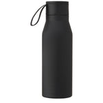 Branded Ljungan 500 ml copper vacuum insulated stainless steel bottle with PU leather strap and lid