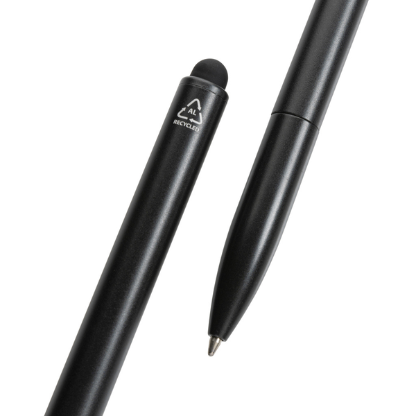 Branded Kymi RCS certified recycled aluminium pen with stylus
