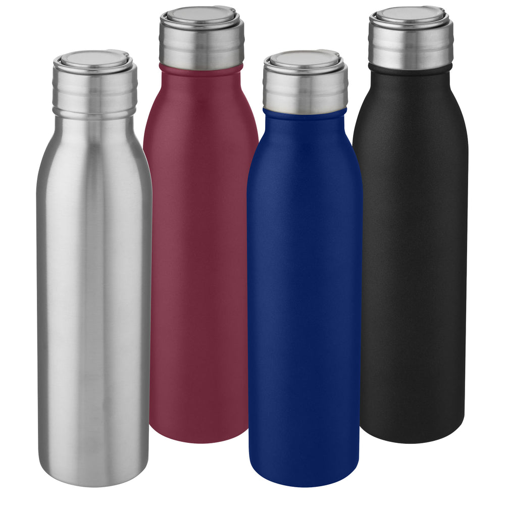Branded Harper 700 ml stainless steel water bottle with metal loop