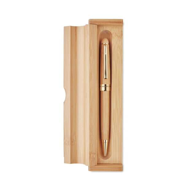 Branded Bamboo twist ball pen in box