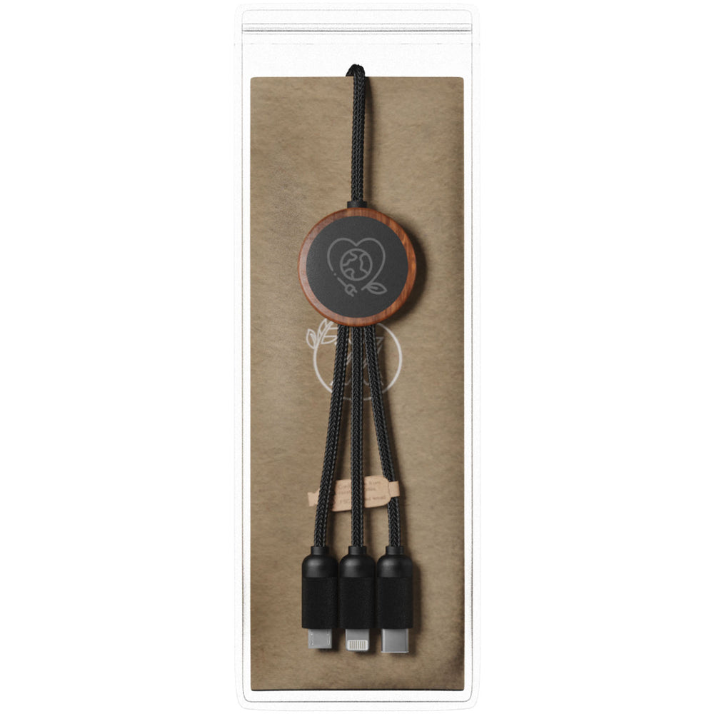 SCX.design C36 3-in-1 rPET light-up logo extended charging cable with round bamboo casing