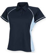 Finden + Hales Ladies Performance Piped Polo Shirt Navy/Sky Blue/White
