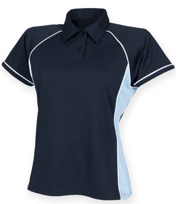 Finden + Hales Ladies Performance Piped Polo Shirt Navy/Sky Blue/White