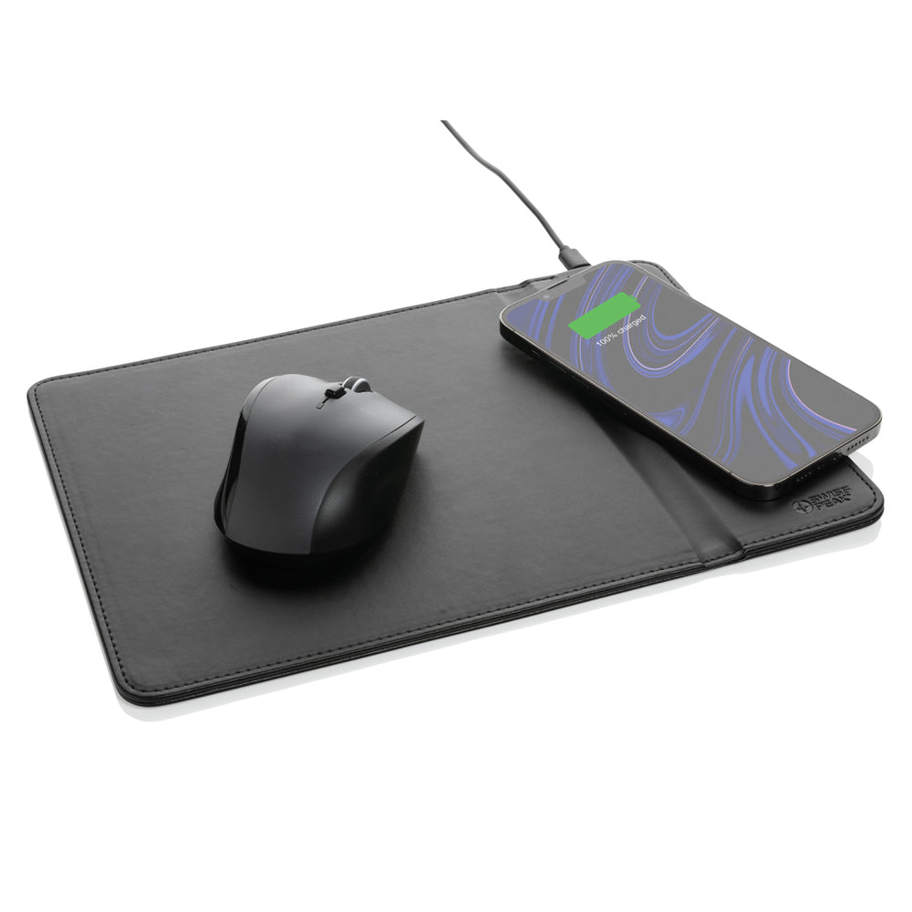Branded Swiss Peak RCS recycled PU 10W wireless charging mousepad