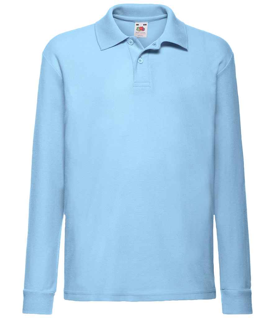 Fruit of the Loom Kids Long Sleeve Poly/Cotton Piqué Polo Shirt Sky Blue