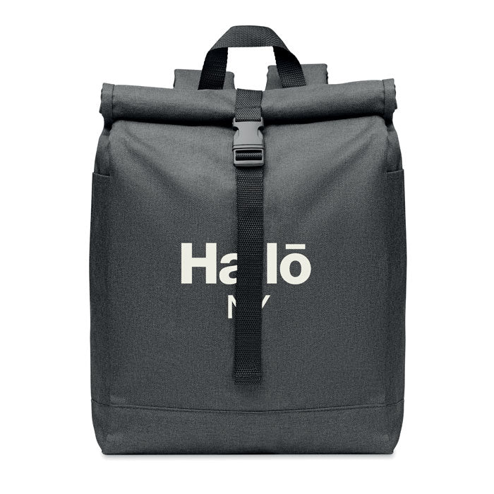 Branded 600D RPET 2 tone roll top backpack