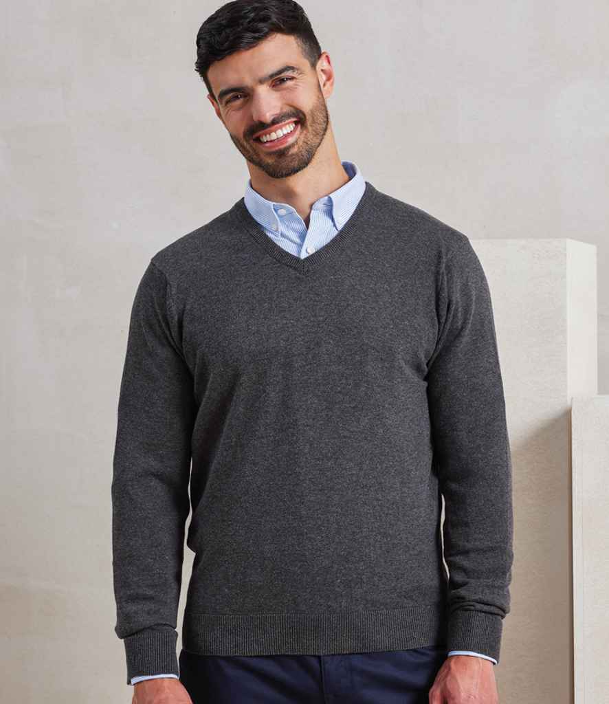 Premier Knitted Cotton Acrylic V Neck Sweater Charcoal