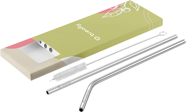 Branded Reusable Metal Straws Set in Custom Packaging