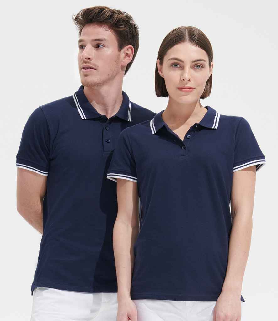 SOL'S Ladies Pasadena Tipped Cotton Piqué Polo Shirt French Navy/White