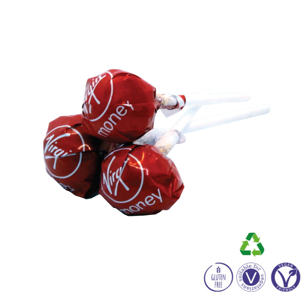 Ball shaped Mini Lollies with personalised printed wrappers