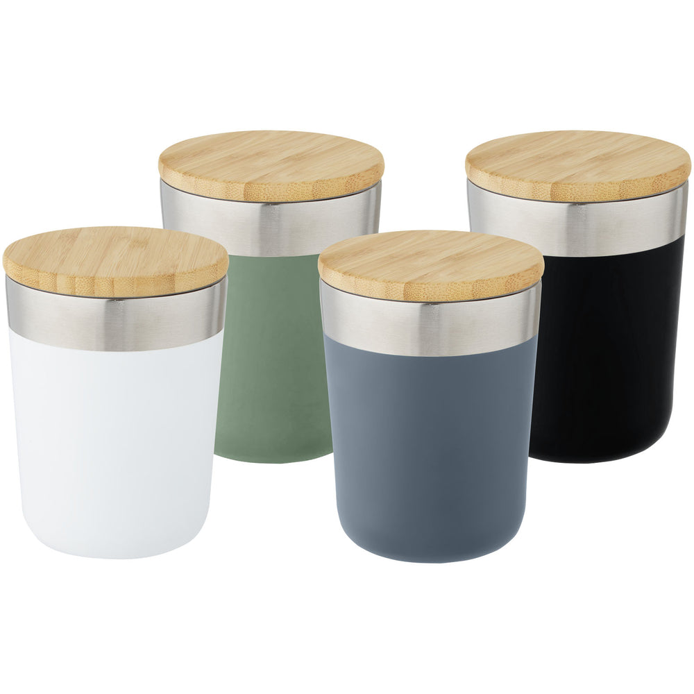 Branded Lagan 300 ml copper vacuum insulated stainless steel tumbler with bamboo lid