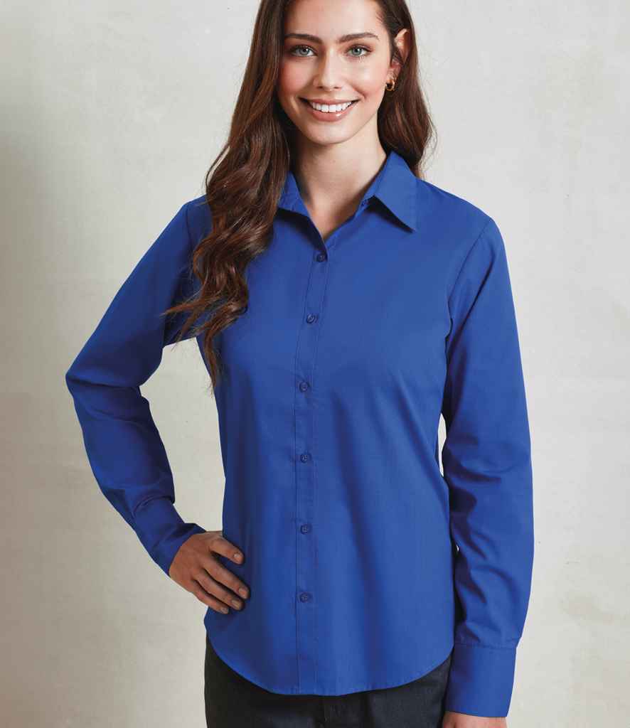 Premier Ladies Long Sleeve Poplin Blouse Royal Blue