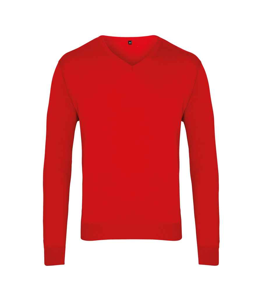Premier Knitted Cotton Acrylic V Neck Sweater Red