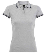 SOL'S Ladies Pasadena Tipped Cotton Piqué Polo Shirt Heather Grey/Navy