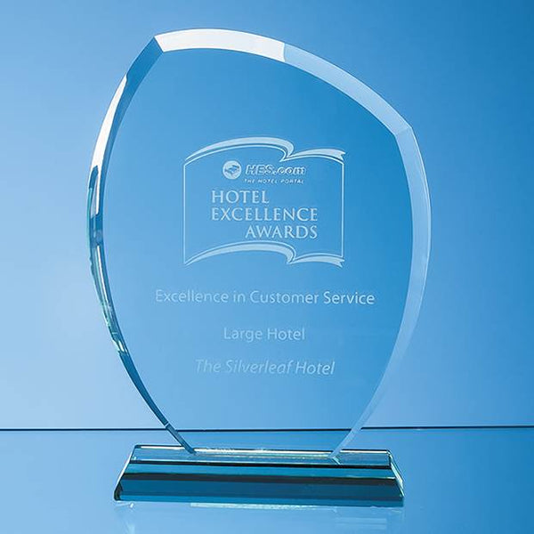 Branded 15cm x 11.5cm x 12mm Jade Glass Autumn Leaf Award