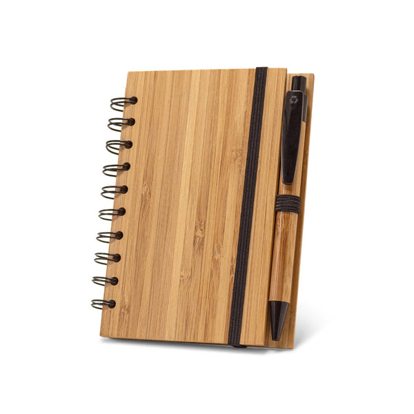 A5 Dickens Bamboo Spiral Notebook and Pen set Natural