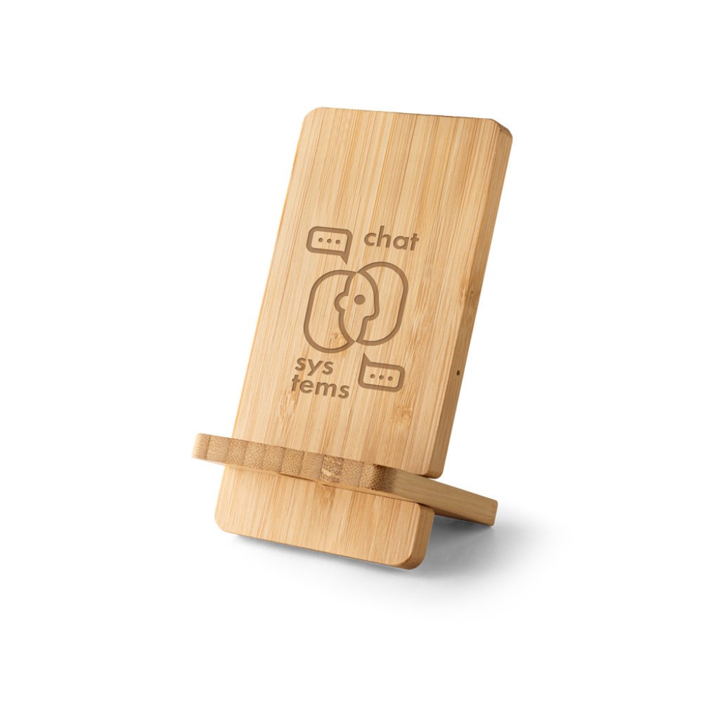 LANGE. Wireless charger and bamboo smartphone holder