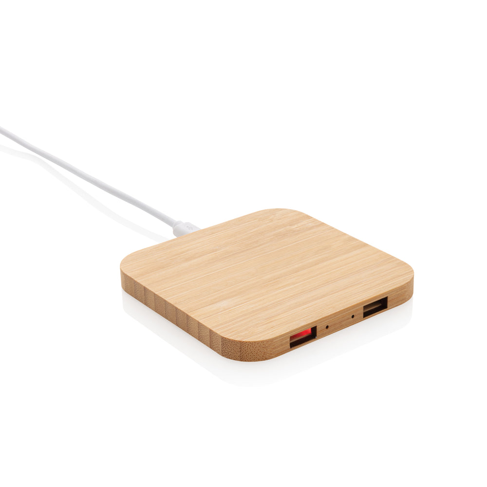 Branded Bamboo 5W wireless charger with USB
