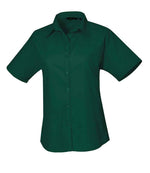 Premier Ladies Short Sleeve Poplin Blouse Bottle Green