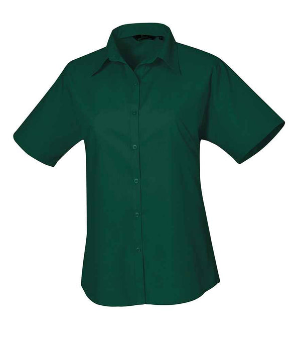 Premier Ladies Short Sleeve Poplin Blouse Bottle Green