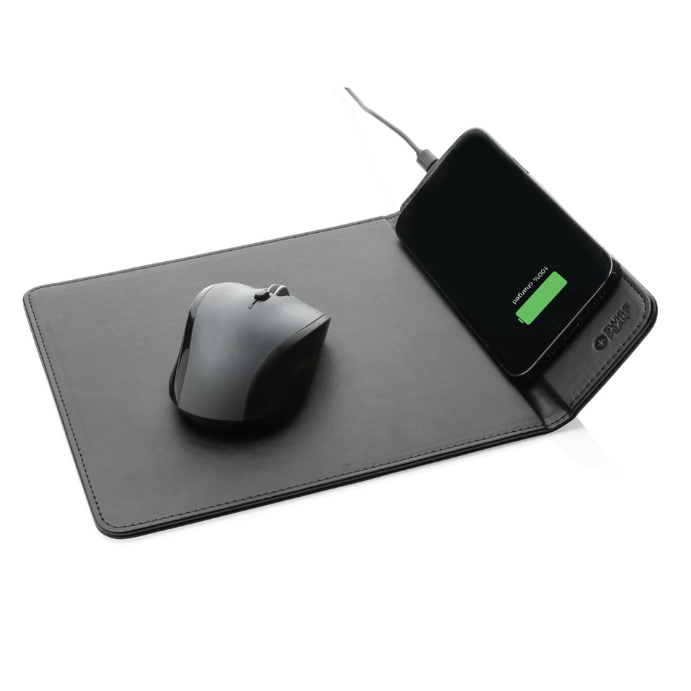 Branded Swiss Peak RCS recycled PU 10W wireless charging mousepad