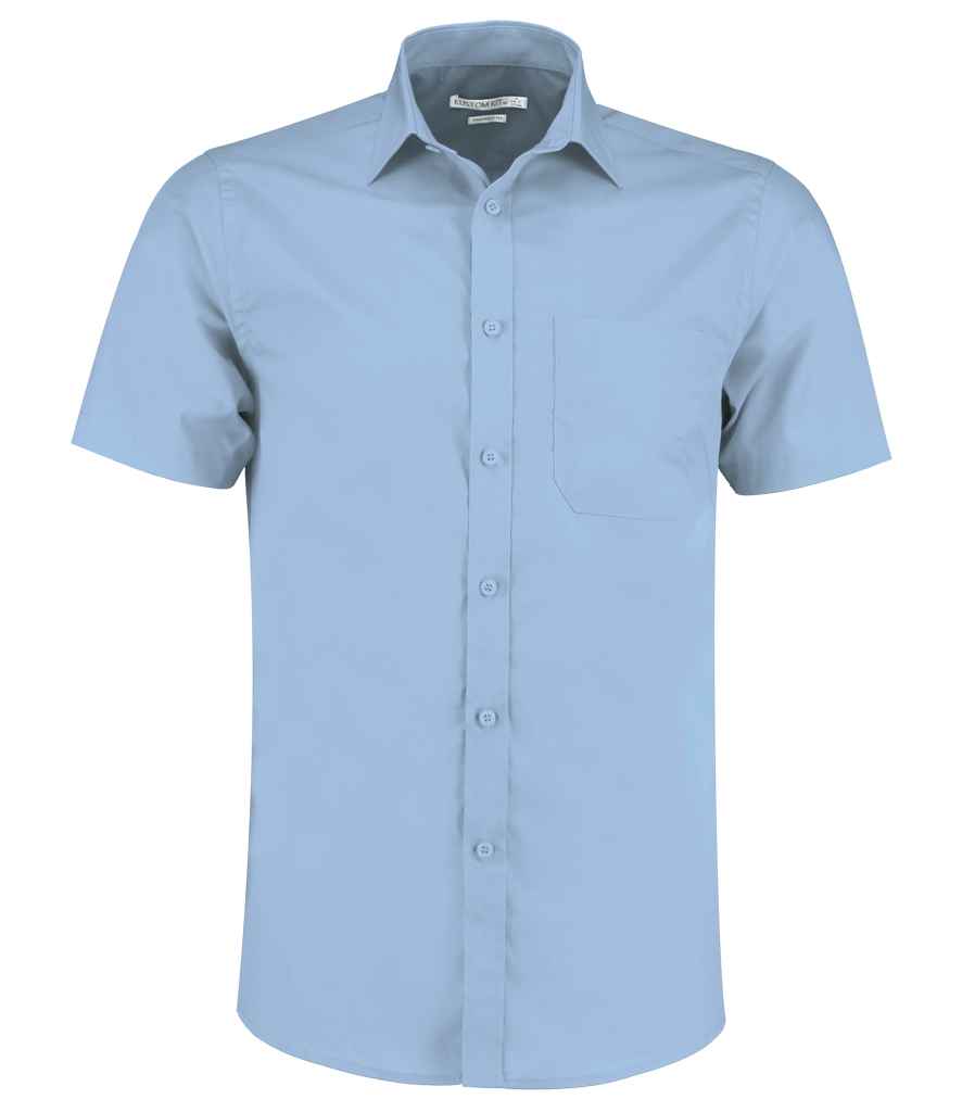 Kustom Kit Short Sleeve Tailored Poplin Shirt Light Blue