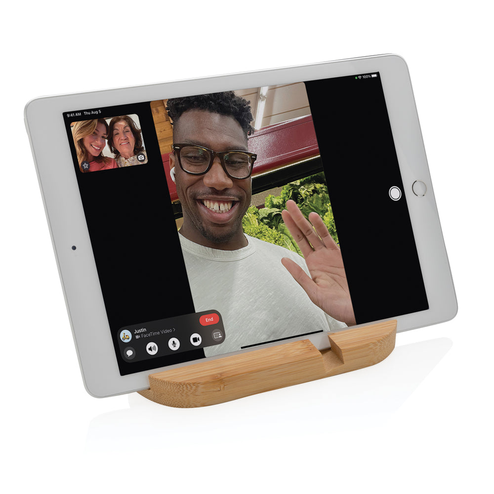 Branded Bamboo tablet and phone holder