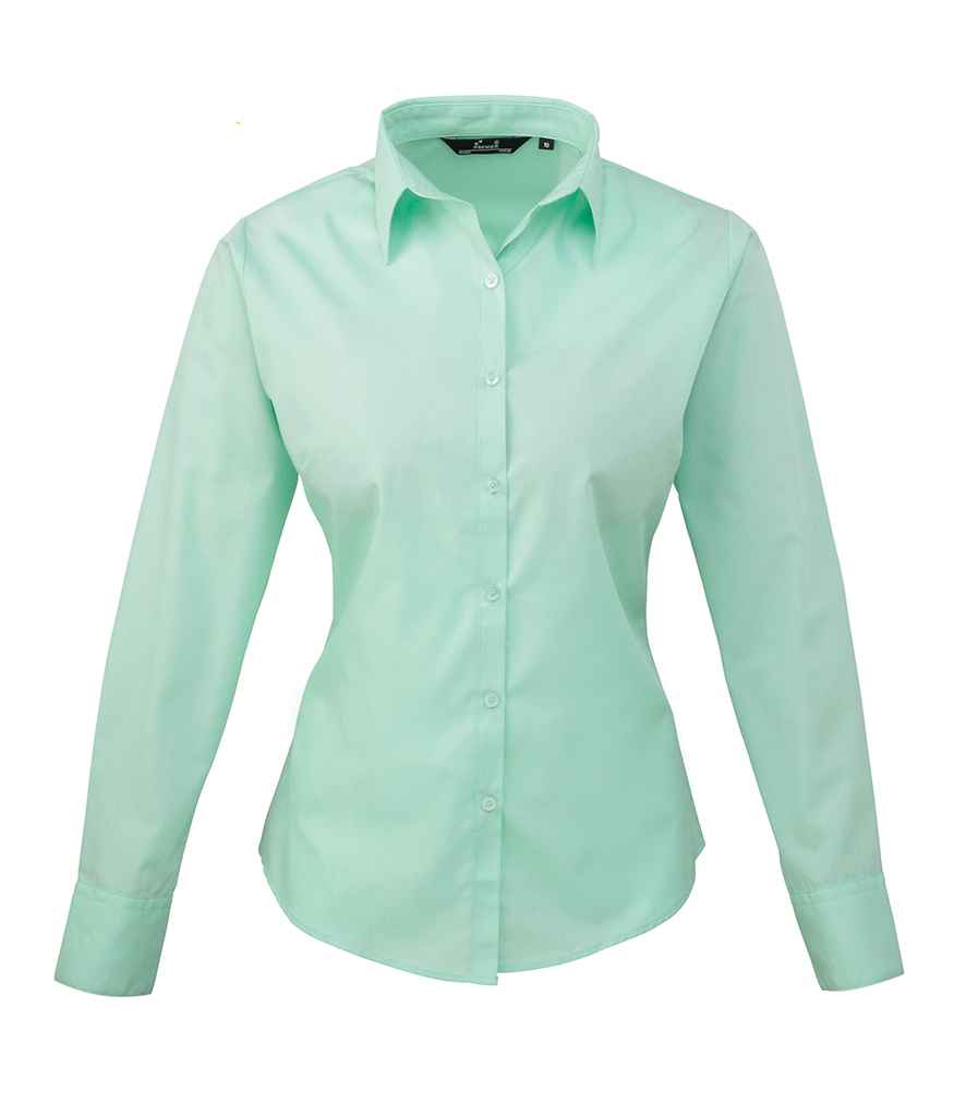 Premier Ladies Long Sleeve Poplin Blouse Aqua