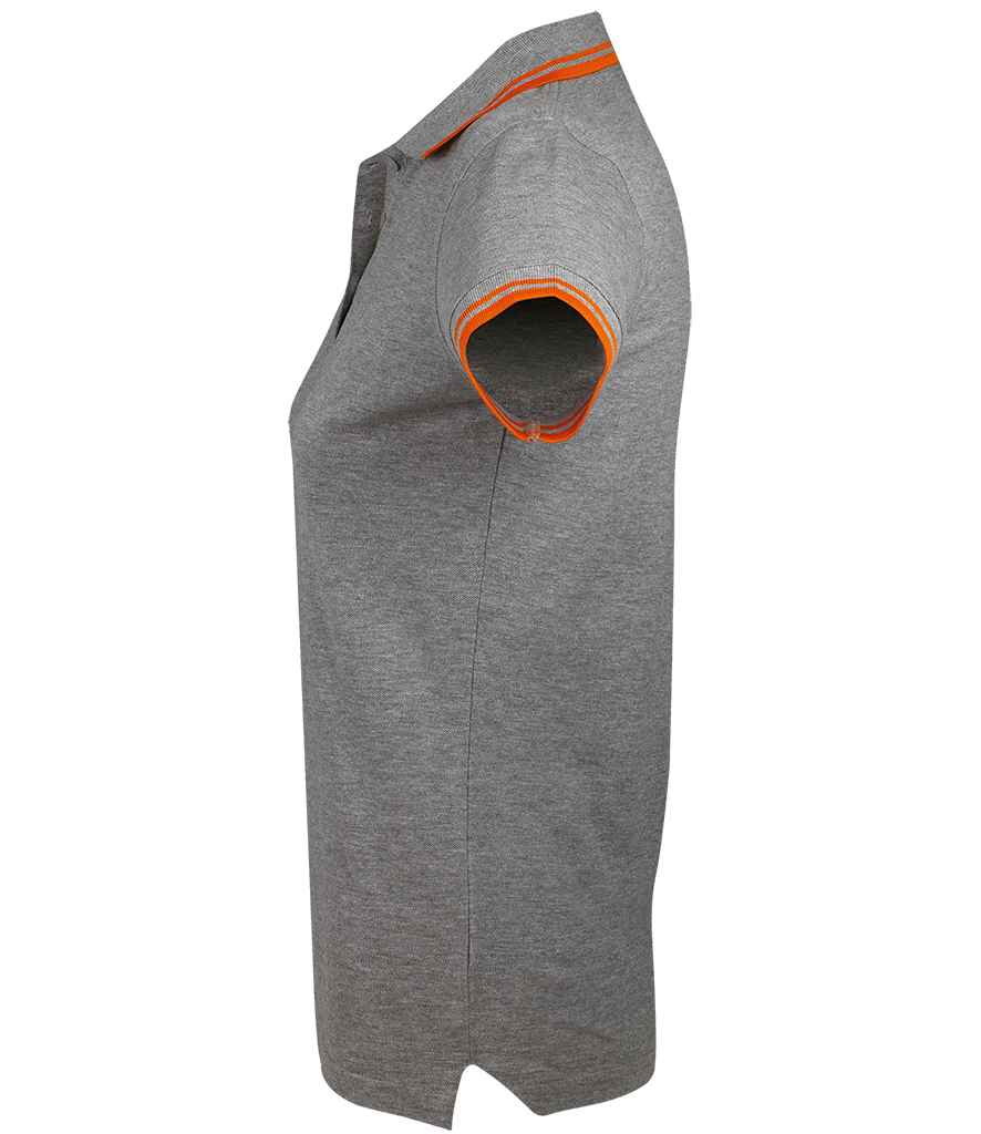 SOL'S Ladies Pasadena Tipped Cotton Piqué Polo Shirt Grey Marl/Orange