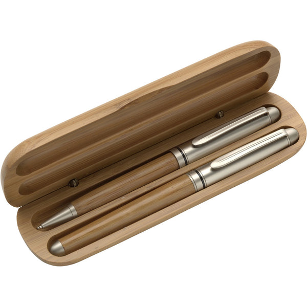 Quercetum Bamboo ballpen and rollerball pen set