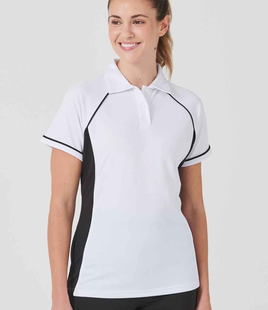 Finden + Hales Ladies Performance Piped Polo Shirt White/Black/Black