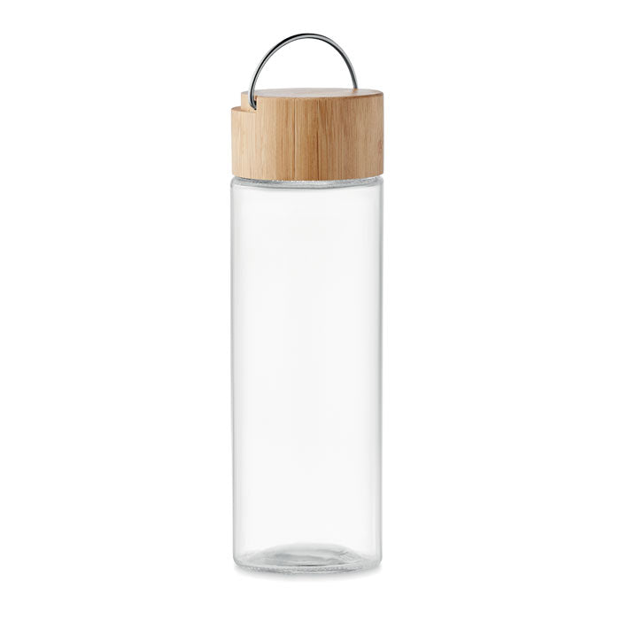 Branded Glass bottle 500ml, bamboo lid