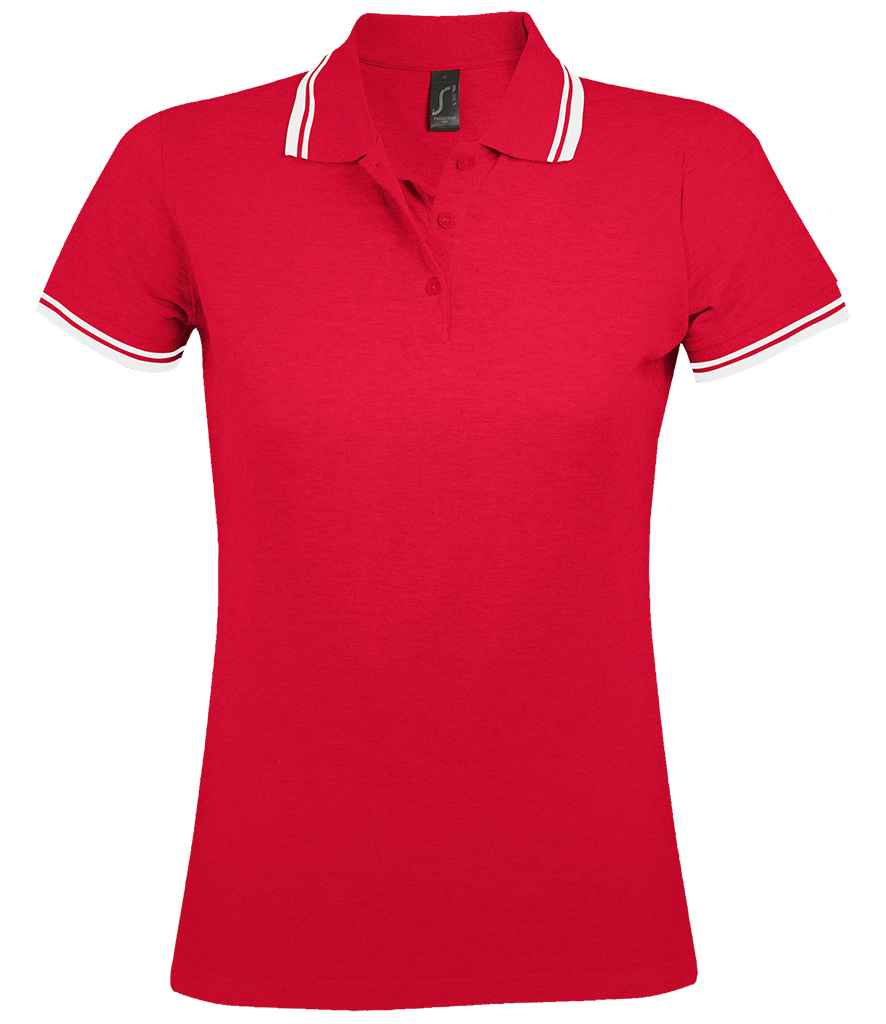 SOL'S Ladies Pasadena Tipped Cotton Piqué Polo Shirt Red/White