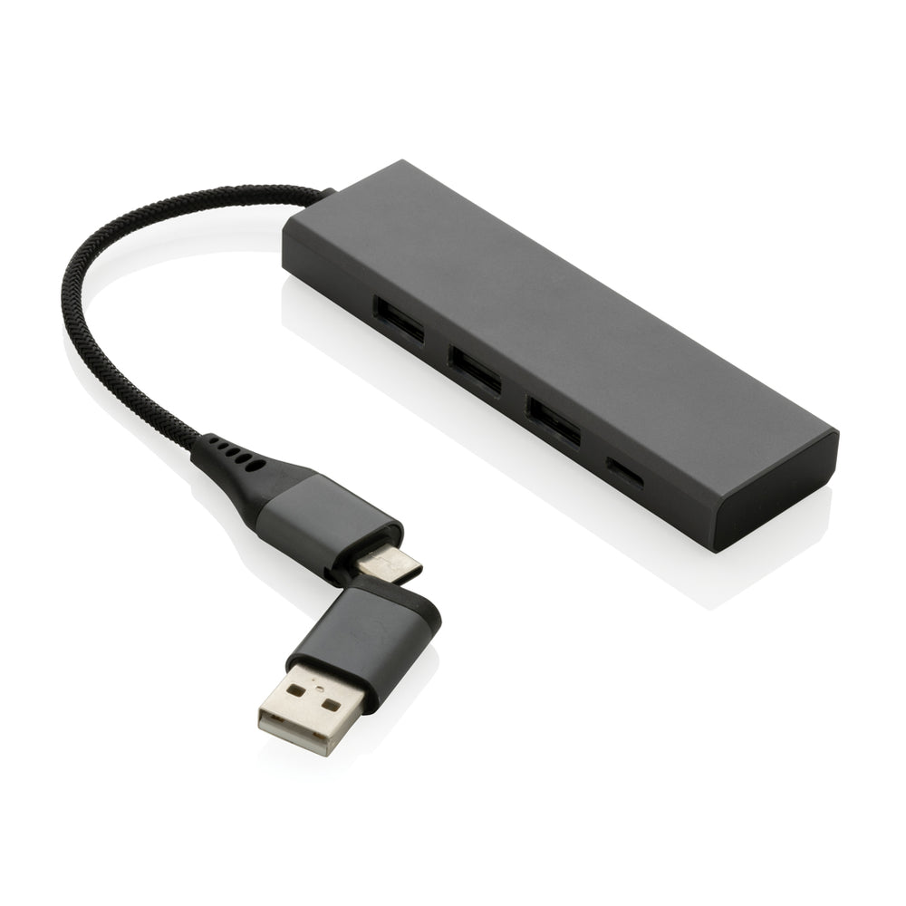 Branded Terra RCS recycled aluminium hub with 3 USB ports
