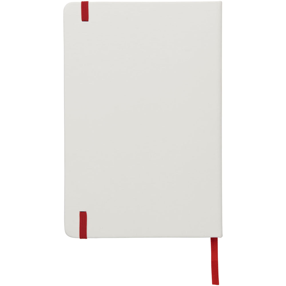 Branded Spectrum A5 white notebook with coloured strap