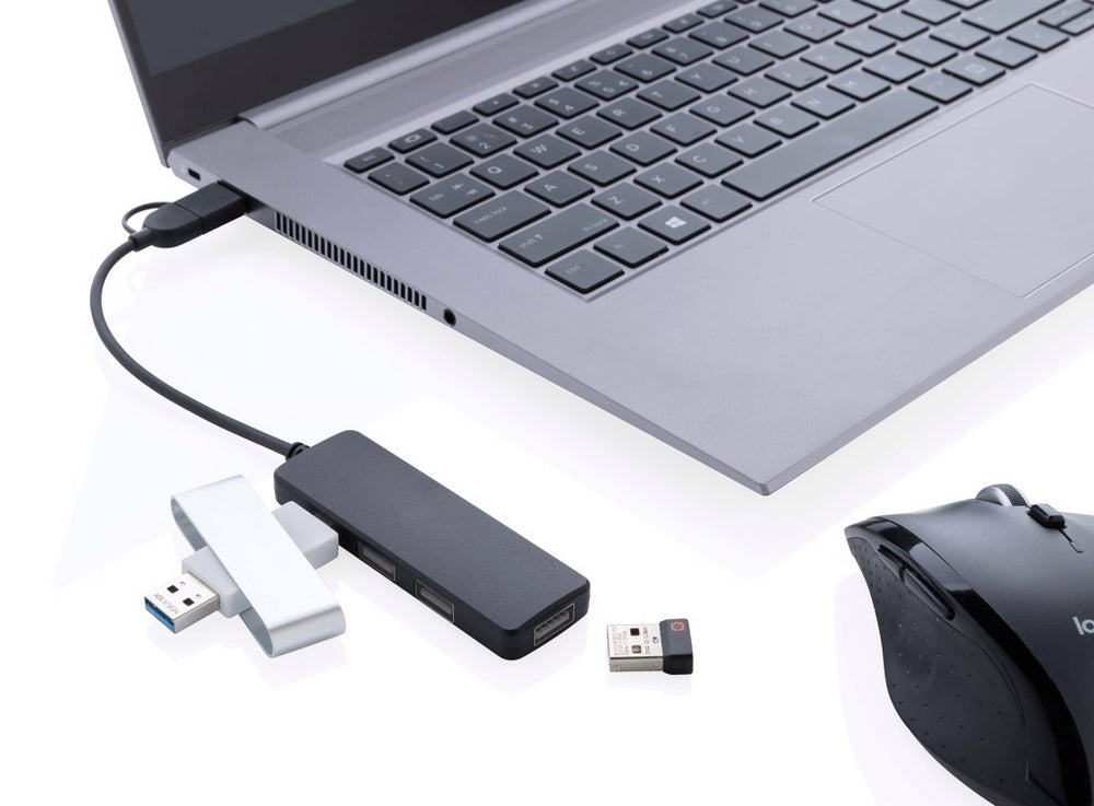 Branded RCS recycled plastic USB hub with dual input