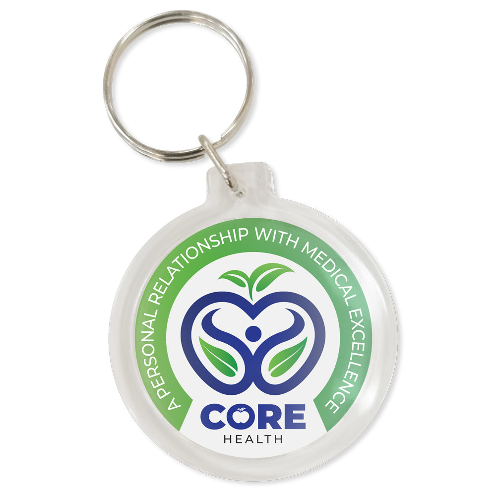 Clear Round Shaped Keyring. Printed Full Colour Insert