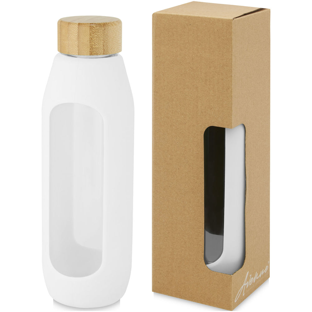 Branded Tidan 600 ml borosilicate glass bottle with silicone grip