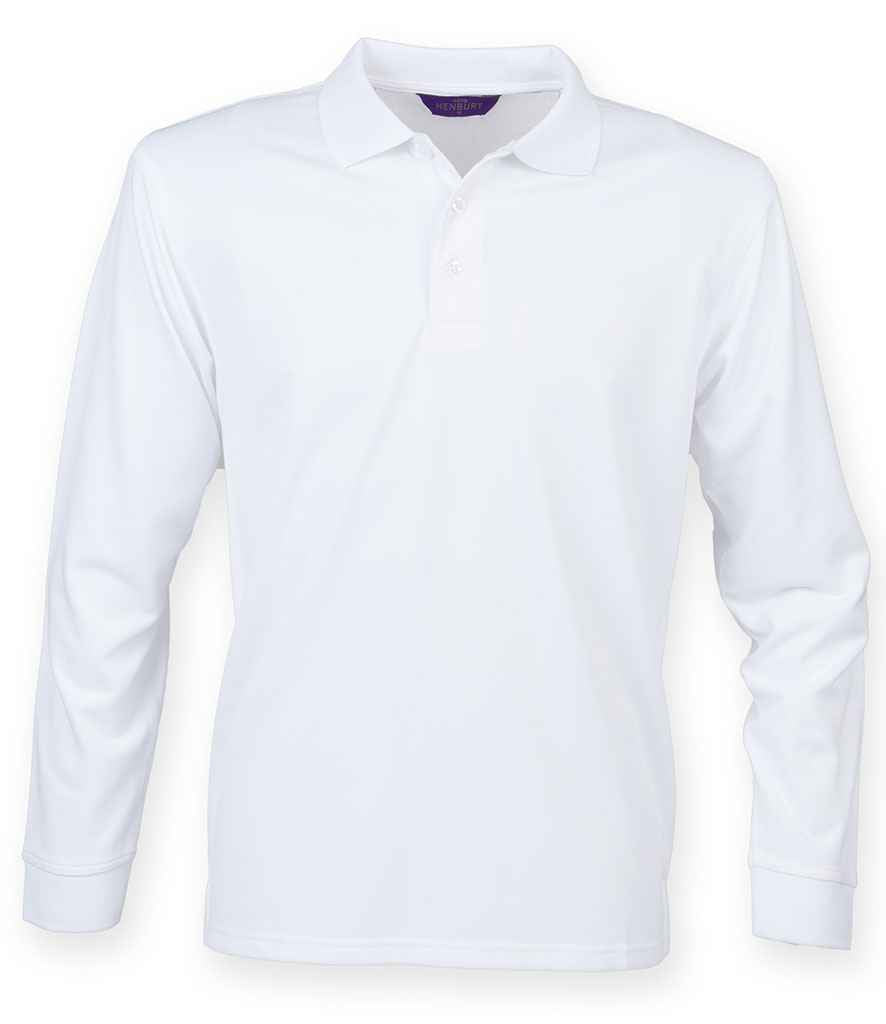 Henbury Unisex Long Sleeve Coolplus® Piqué Polo Shirt White