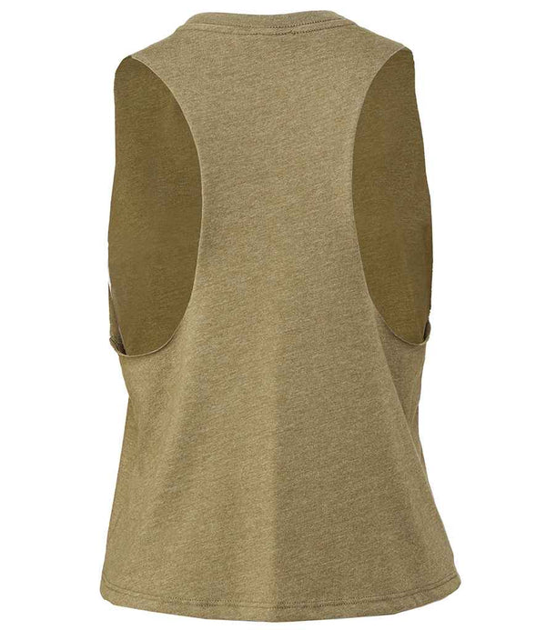Bella Ladies Racer Back Cropped Tank Top Heather Olive