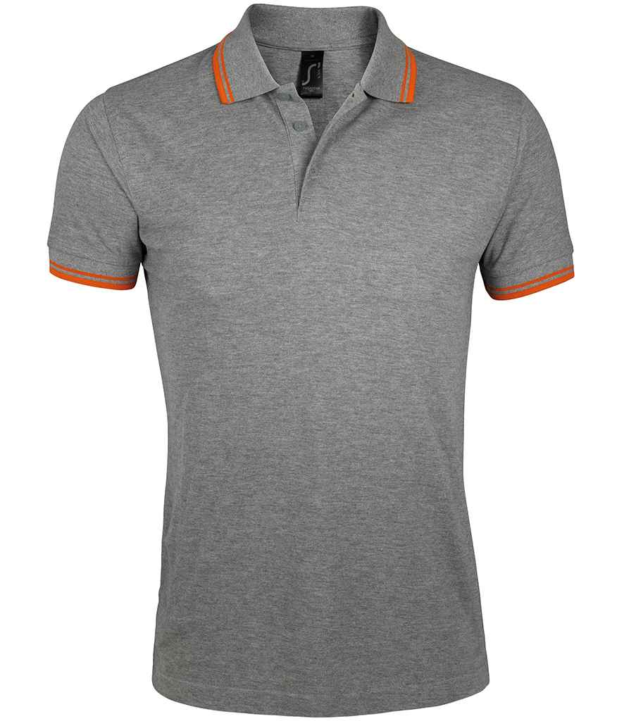 SOL'S Pasadena Tipped Cotton Piqué Polo Shirt Grey Marl/Orange