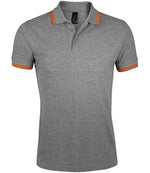 SOL'S Pasadena Tipped Cotton Piqué Polo Shirt Grey Marl/Orange