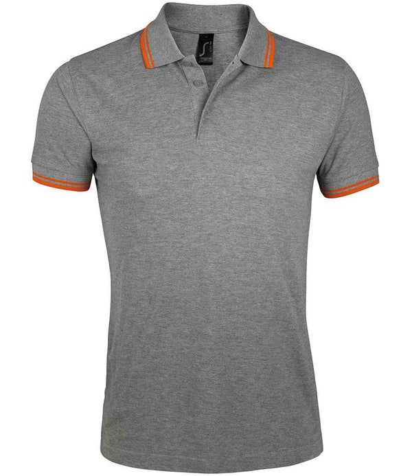 SOL'S Pasadena Tipped Cotton Piqué Polo Shirt Grey Marl/Orange