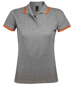 SOL'S Ladies Pasadena Tipped Cotton Piqué Polo Shirt Grey Marl/Orange
