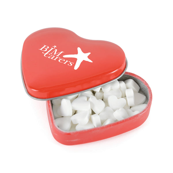 Branded Metal HEART SHAPED mint tin - Approx 55 mints